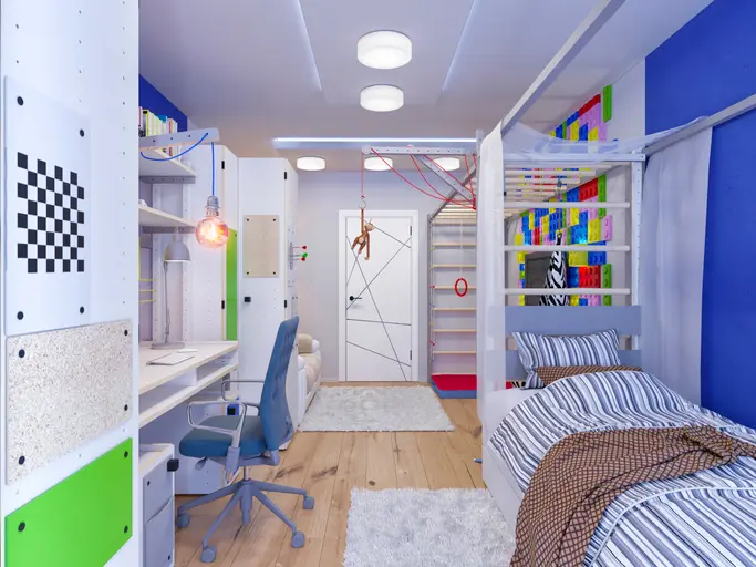 Foto de um quarto lúdico para garotos.